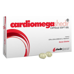 Confezione da 30 capsule molli di Shedir Cardiomega Integratore Per La Salute Cardiovascolare.