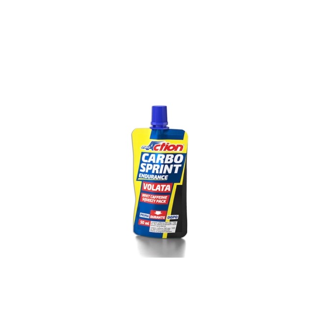 Doypack da 50 ml di ProAction Carbo Sprint Volata, integratore tonico e stimolante per sportivi.