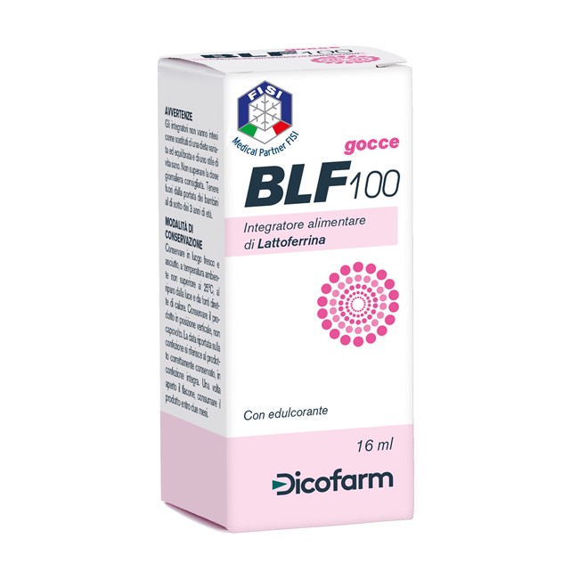 Flacone da 16 ml di BLF 100 integratore di lattoferrina per il sistema immunitario. Flacone da 16 ml di BLF 100 integratore di lattoferrina per il sistema immunitario.