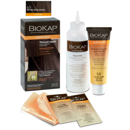 Confezione contenente Biokap Nutricolor 6.3, tinta per capelli colore biondo oro scuro.