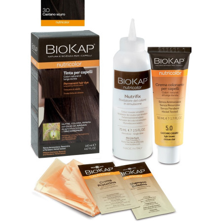 Confezione contenente BioKap Nutricolor 3.0, tinta per capelli colore castano scuro.