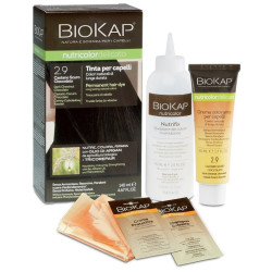 Confezione contenente Bios Line Biokap Nutricolor Delicato 2.9, tinta per capelli castano scuro cioccolato.