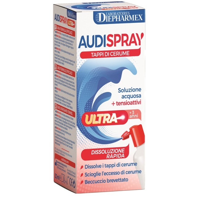 AUDISPRAY ULTRA +3 ANNI SOLUZIONE ACQUOSA + TENSIOATTIVI SPRAY TAPPI DI CERUME 20 ML AUDISPRAY ULTRA +3 ANNI SOLUZIONE ACQUOSA + TENSIOATTIVI SPRAY TAPPI DI CERUME 20 ML