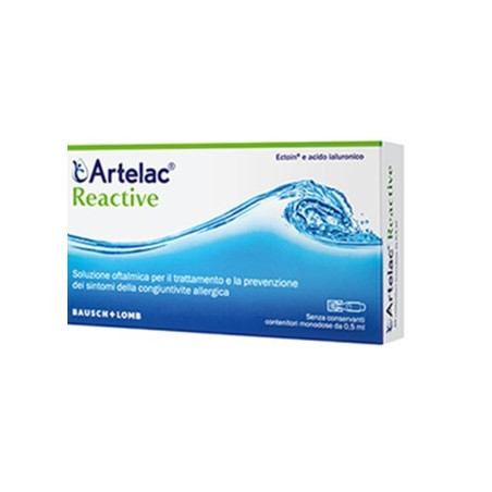 Confezione contenente 10 flaconcini monodose di Artelac reactive, collirio per occhi irritati e stanchi.