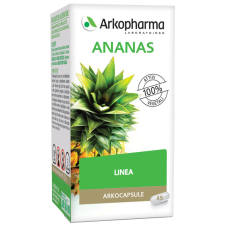 Confezione da 45 capsule di Arkocapsule Ananas, integratore drenante per cellulite e depositi di grasso.