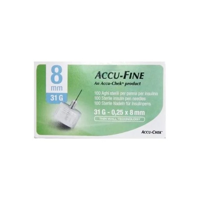 AGO PER PENNA DA INSULINA ACCU-FINE PEN NEEDLE ACCU-CHEK GAUGE 31 X 8MM 100 PEZZI AGO PER PENNA DA INSULINA ACCU-FINE PEN NEEDLE ACCU-CHEK GAUGE 31 X 8MM 100 PEZZI
