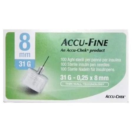 AGO PER PENNA DA INSULINA ACCU-FINE PEN NEEDLE ACCU-CHEK GAUGE 31 X 8MM 100 PEZZI AGO PER PENNA DA INSULINA ACCU-FINE PEN NEEDLE ACCU-CHEK GAUGE 31 X 8MM 100 PEZZI