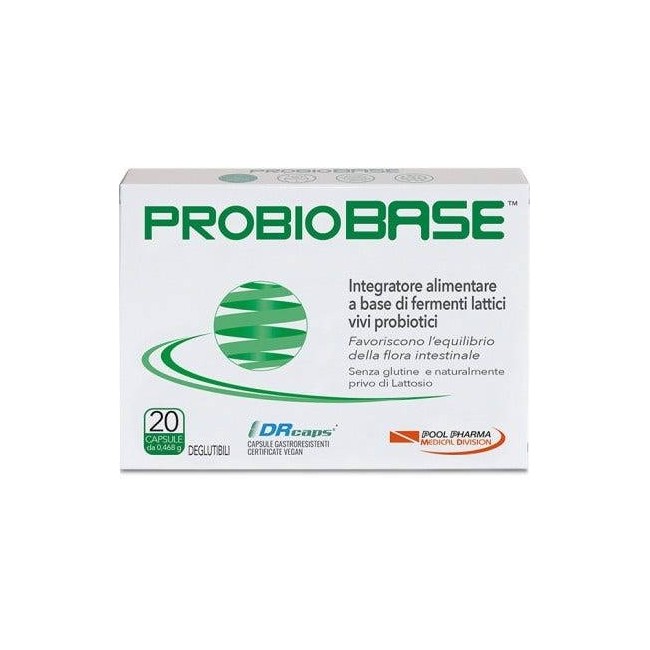 Confezione da 20 capsule di Probiobase integratore di fermenti lattici per il benessere intestinale Confezione da 20 capsule di Probiobase integratore di fermenti lattici per il benessere intestinale