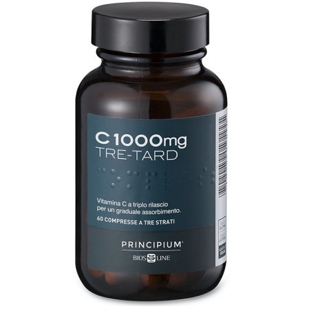 Barattolo da 60 compresse di Bios Line C 1000 Tre-Tard Principium, integratore di vitamina C per le difese immunitarie. Barattolo da 60 compresse di Bios Line C 1000 Tre-Tard Principium, integratore di vitamina C per le difese immunitarie.