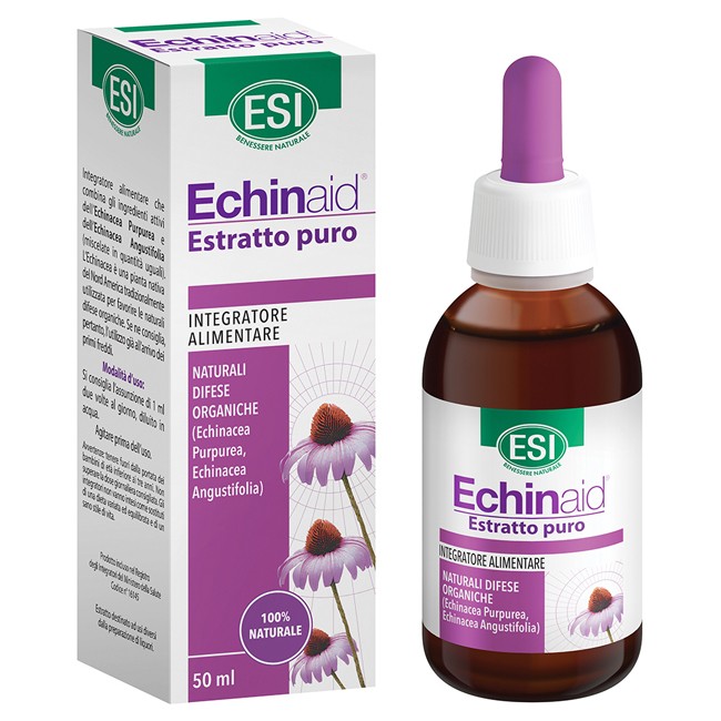 Flacone da 50 ml di Esi Echinaid Estratto Puro, integratore per rinforzare le difese dell'organismo. Flacone da 50 ml di Esi Echinaid Estratto Puro, integratore per rinforzare le difese dell'organismo.