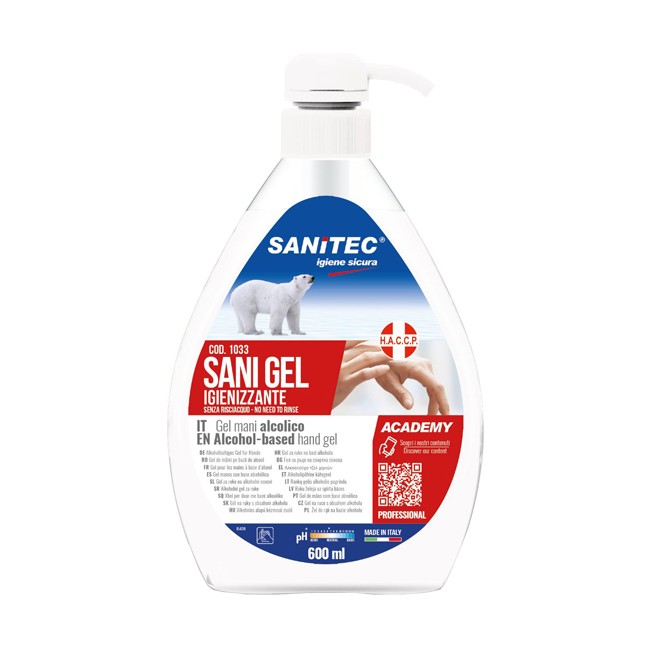 GEL IGIENIZZANTE MANI ALCOLICO 70% PRONTO ALL'USO SANI GEL SANITEC 600 ML USO PROFESSIONALE GEL IGIENIZZANTE MANI ALCOLICO 70% PRONTO ALL'USO SANI GEL SANITEC 600 ML USO PROFESSIONALE