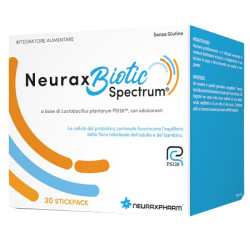Confezione da 30 stick di Neuraxbio, integratore per la flora intestinale di bambini e adulti.