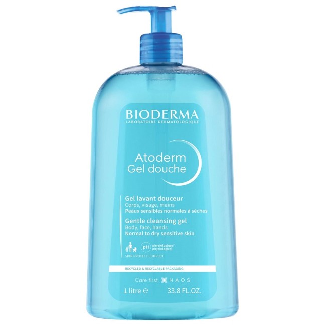 Confezione da 1 litro con dosatore di Bioderma Atoderm Gel Detergente Corpo Delicato. Confezione da 1 litro con dosatore di Bioderma Atoderm Gel Detergente Corpo Delicato.