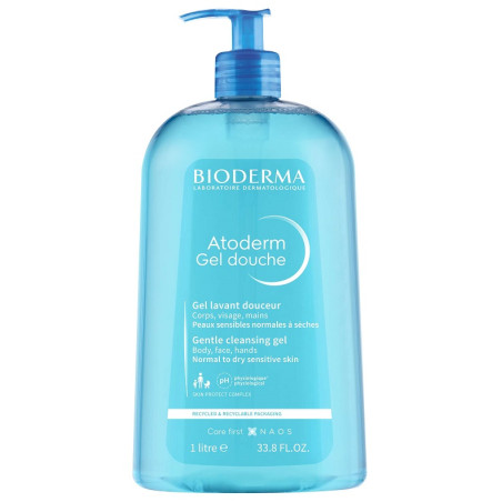 Confezione da 1 litro con dosatore di Bioderma Atoderm Gel Detergente Corpo Delicato. Confezione da 1 litro con dosatore di Bioderma Atoderm Gel Detergente Corpo Delicato.