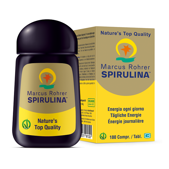 Confezione da 180 compresse di Spirulina Marcus Rohrer integratore ricostituente. Confezione da 180 compresse di Spirulina Marcus Rohrer integratore ricostituente.