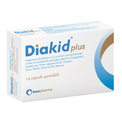 Confezione da 10 capsule di Diakid, integratore per il microbiota intestinale dei bambini.