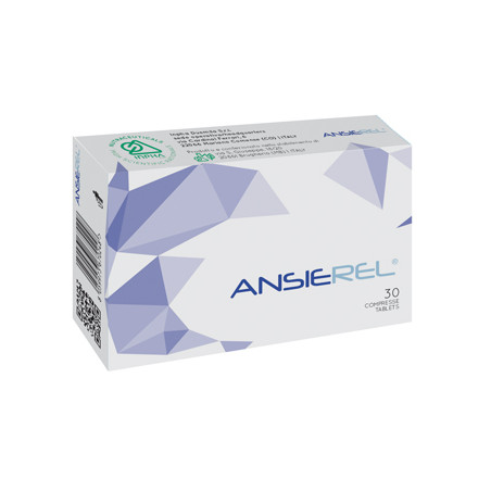 Confezione da 30 compresse di Ansierel, integratore per il rilassamento e il benessere mentale.
