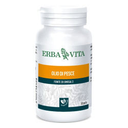 Flacone da 50 perle di Erba Vita Olio Di Pesce, integratore per il metabolismo del colesterolo.