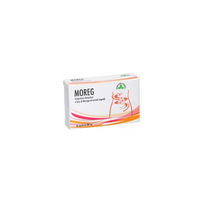 Confezione da 30 capsule di Moreg, integratore per la funzionalità digestiva e il transito intestinale. Confezione da 30 capsule di Moreg, integratore per la funzionalità digestiva e il transito intestinale.