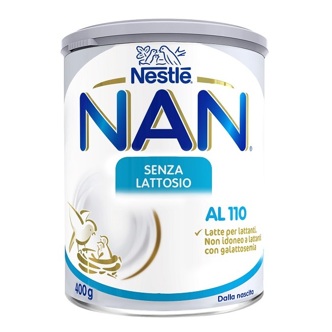 Barattolo da 400 grammi di Nestlè NAN AL 110, latte in polvere per bambini intolleranti al lattosio. Barattolo da 400 grammi di Nestlè NAN AL 110, latte in polvere per bambini intolleranti al lattosio.