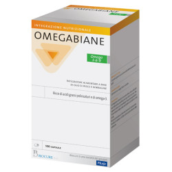 Confezione da 100 capsule di Biocure Omegabiane 3-6-9, integratore per la salute cardiovascolare e nervosa.