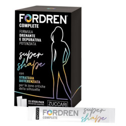 Confezione da 25 stick di Zuccari Fordren Complete Super Shape, integratore drenante e dimagrante.