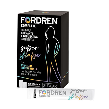 Confezione da 25 stick di Zuccari Fordren Complete Super Shape, integratore drenante e dimagrante.