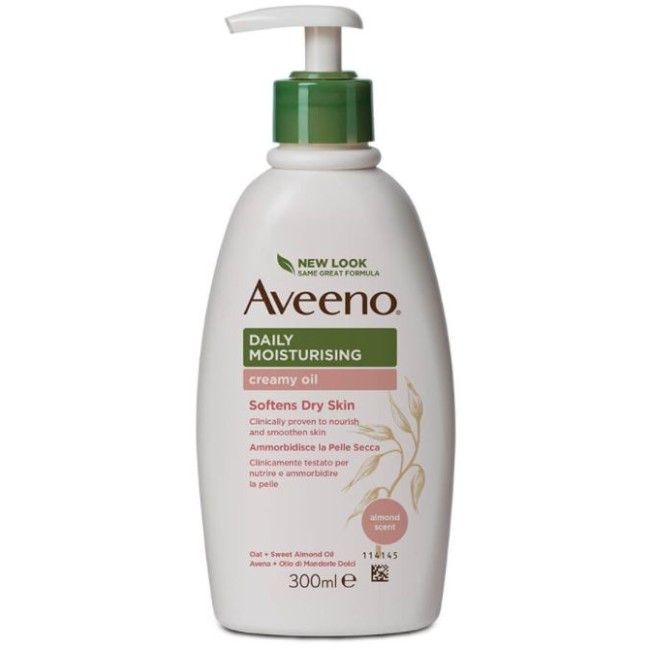 Flacone da 300 ml con dispenser di Aveeno Olio Crema Corpo Ad Azione Idratante E Nutriente Contro La Secchezza Cutanea. Flacone da 300 ml con dispenser di Aveeno Olio Crema Corpo Ad Azione Idratante E Nutriente Contro La Secchezza Cutanea.