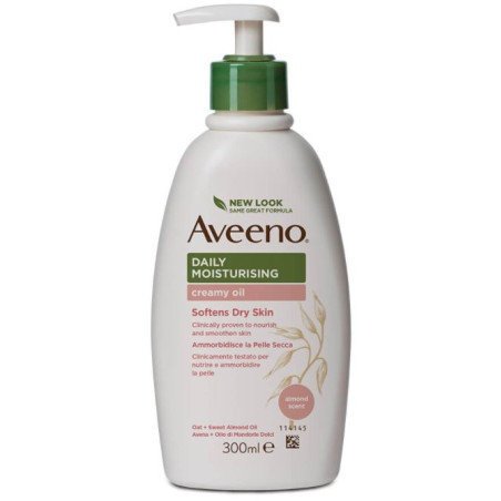 Flacone da 300 ml con dispenser di Aveeno Olio Crema Corpo Ad Azione Idratante E Nutriente Contro La Secchezza Cutanea. Flacone da 300 ml con dispenser di Aveeno Olio Crema Corpo Ad Azione Idratante E Nutriente Contro La Secchezza Cutanea.