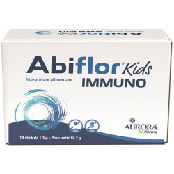 Confezione da 14 stck di Abiflor Kids Immuno, integratore per bambini co fermenti lattici e vitamina B6.