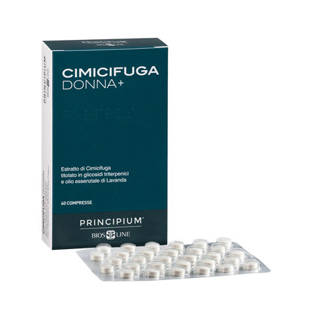 Confezione da 60 compresse di Bios Line Principium Cimicifuga Donna +, integratore per i disturbi della menopausa.