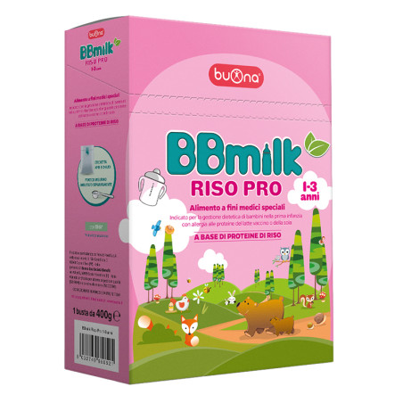 Confezione da 400 grammi di Bbmilk Riso Pro Latte Di Riso In Polvere 1-3 Anni. Confezione da 400 grammi di Bbmilk Riso Pro Latte Di Riso In Polvere 1-3 Anni.