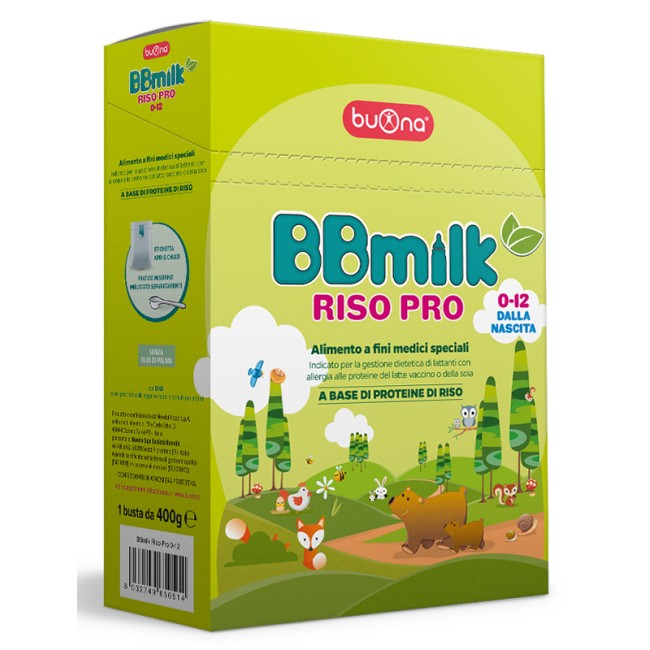 Confezione da 400 grammi di Bbmilk Riso Pro Latte Di Riso In Polvere 0-12 Mesi. Confezione da 400 grammi di Bbmilk Riso Pro Latte Di Riso In Polvere 0-12 Mesi.