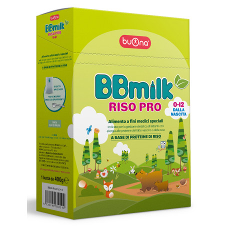 Confezione da 400 grammi di Bbmilk Riso Pro Latte Di Riso In Polvere 0-12 Mesi.