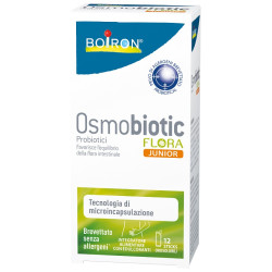 Confezione da 12 stick di Boiron Osmobiotic Flora Junior, integratore con probiotici per bambini.