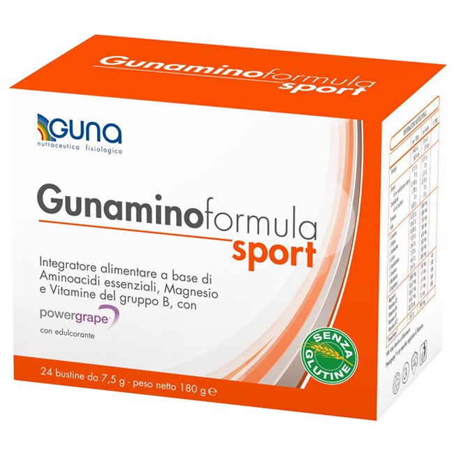 Confezione da 42 bustine di Guna Gunamino Formula Sport con amminoacidi essenziali Per attività sportiva Confezione da 42 bustine di Guna Gunamino Formula Sport con amminoacidi essenziali Per attività sportiva