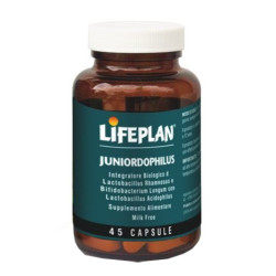 Barattolo da 45 capsule di Juniordophilus, integratore per favorire la digestione nei bambini.