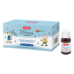 Confezione da 14 flaconcini di Buona Difesa, integratore per difese immunitarie e vie respiratorie.