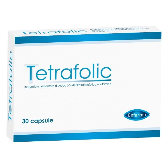 Confezione da 30 capsule di Tetrafolic integratore a base di acido folico Confezione da 30 capsule di Tetrafolic integratore a base di acido folico