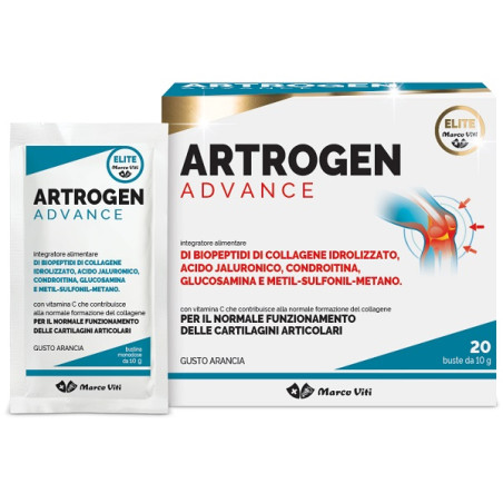 Confezione da 20 bustine di Marco Viti Artrogen Advance, integratore per la salute delle cartilagini articolari.