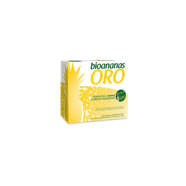 Confezione da 30 stick monodose di BioAnanas Oro, integratore drenante. Confezione da 30 stick monodose di BioAnanas Oro, integratore drenante.
