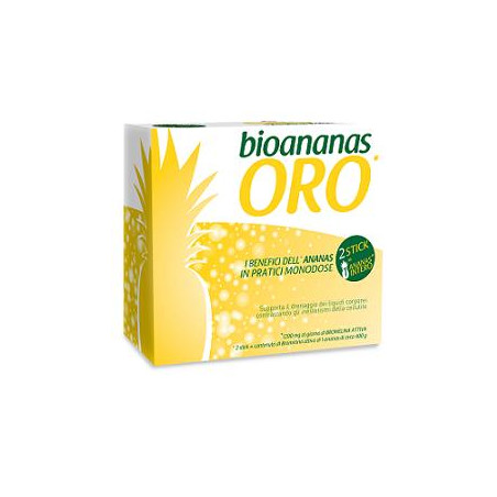 Confezione da 30 stick monodose di BioAnanas Oro, integratore drenante. Confezione da 30 stick monodose di BioAnanas Oro, integratore drenante.