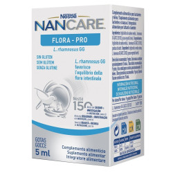 Flacone da 5 ml di Nestlé NanCare Flora Pro, integratore per l'equilibrio intestinale.