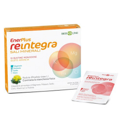 Confezione da 10 bustine di Bios Line Enerplus Reintegra, integratore di magnesio e potassio.