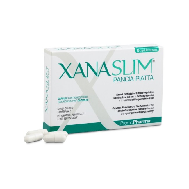 Confezione da 15 capsule di Promopharma Xanaslim Pancia Piatta integratore dimagrante. Confezione da 15 capsule di Promopharma Xanaslim Pancia Piatta integratore dimagrante.