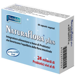 Confezione da 60 capsule di Naturaflora Plus Integratore Di Fermenti Lattici Per La Flora Batterica Intestinale.
