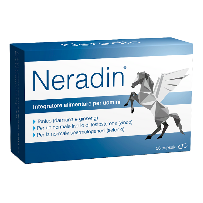 Confezione da 56 capsule di Neradin integratore per migliorare la spermatogenesi e i livelli di testosterone nell'uomo Confezione da 56 capsule di Neradin integratore per migliorare la spermatogenesi e i livelli di testosterone nell'uomo