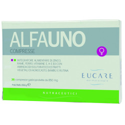 Confezione da 36 compresse di Alfauno, integratore per il benessere di pelle, capelli e unghie.