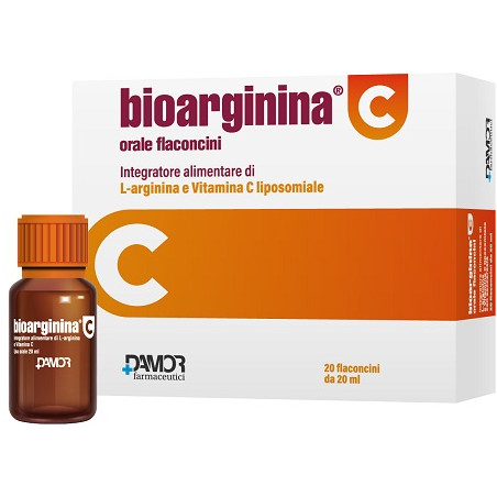 Confezione da 20 flaconcini di Bioarginina C Orale, integratore con vitamina c per le difese immunitarie.