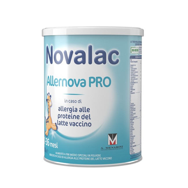 Barattolo da 400 grammi di Novalac Allernova Pro, latte in polvere per allergia alle proteine del latte vaccino. Barattolo da 400 grammi di Novalac Allernova Pro, latte in polvere per allergia alle proteine del latte vaccino.
